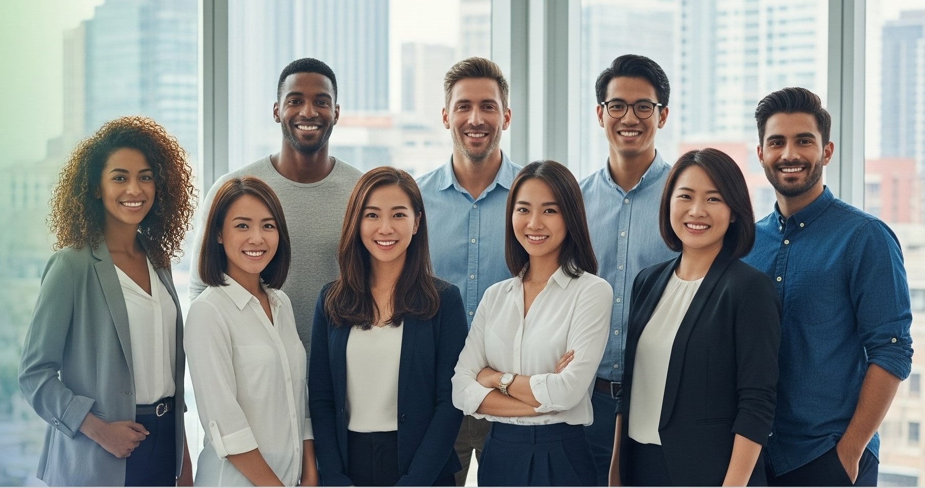 Professional team collaborating on digital solutions and verified account services in modern office environment